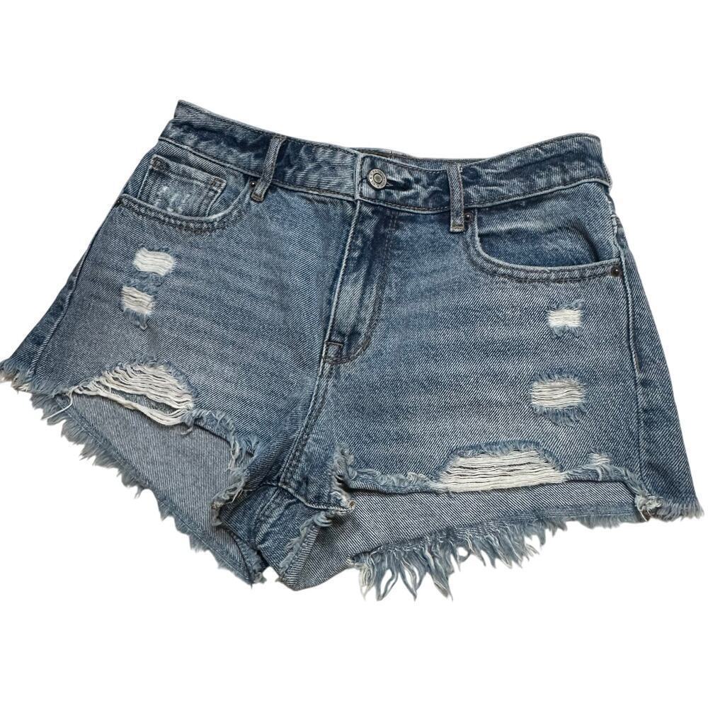 PACSUN High Rise Festival Shorts sz 25 Medium Wash Shorts Distressed